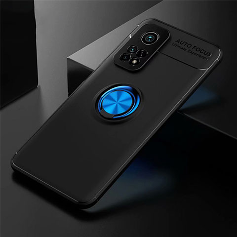 Funda Silicona Carcasa Ultrafina Goma con Magnetico Anillo de dedo Soporte A01 para Xiaomi Mi 10T Pro 5G Azul y Negro