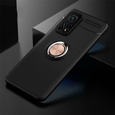 Funda Silicona Carcasa Ultrafina Goma con Magnetico Anillo de dedo Soporte A01 para Xiaomi Mi 10T Pro 5G Oro y Negro