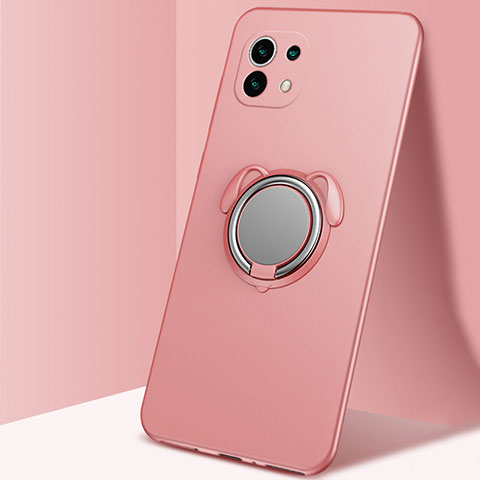 Funda Silicona Carcasa Ultrafina Goma con Magnetico Anillo de dedo Soporte A01 para Xiaomi Mi 11 5G Oro Rosa