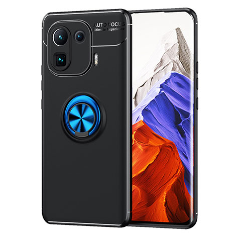 Funda Silicona Carcasa Ultrafina Goma con Magnetico Anillo de dedo Soporte A01 para Xiaomi Mi 11 Pro 5G Azul y Negro