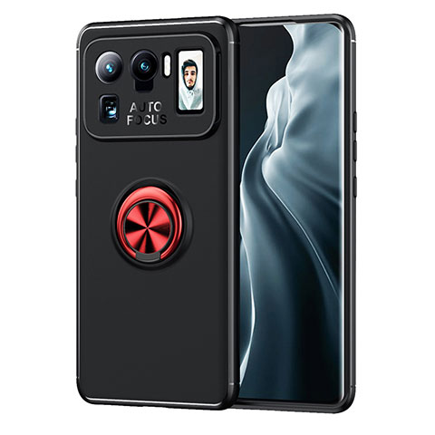 Funda Silicona Carcasa Ultrafina Goma con Magnetico Anillo de dedo Soporte A01 para Xiaomi Mi 11 Ultra 5G Rojo y Negro
