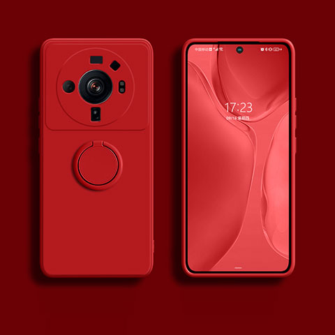 Funda Silicona Carcasa Ultrafina Goma con Magnetico Anillo de dedo Soporte A01 para Xiaomi Mi 12 Ultra 5G Rojo