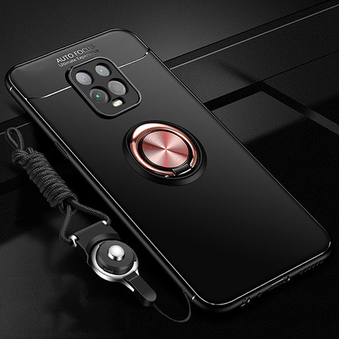 Funda Silicona Carcasa Ultrafina Goma con Magnetico Anillo de dedo Soporte A01 para Xiaomi Redmi 10X 5G Oro y Negro