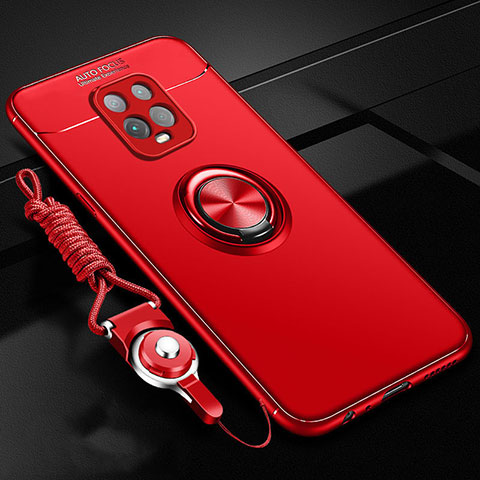 Funda Silicona Carcasa Ultrafina Goma con Magnetico Anillo de dedo Soporte A01 para Xiaomi Redmi 10X 5G Rojo