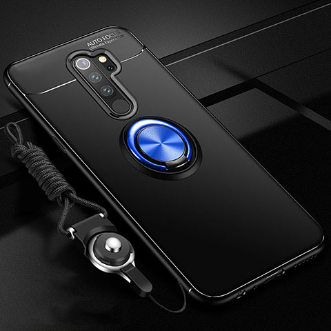 Funda Silicona Carcasa Ultrafina Goma con Magnetico Anillo de dedo Soporte A01 para Xiaomi Redmi Note 8 Pro Azul y Negro