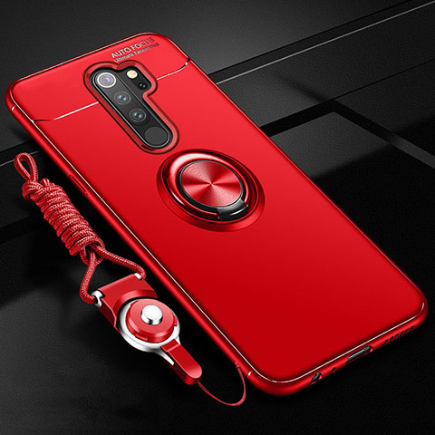 Funda Silicona Carcasa Ultrafina Goma con Magnetico Anillo de dedo Soporte A01 para Xiaomi Redmi Note 8 Pro Rojo