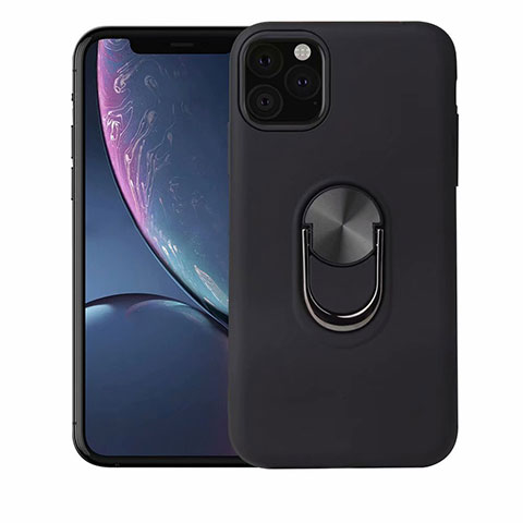 Funda Silicona Carcasa Ultrafina Goma con Magnetico Anillo de dedo Soporte A02 para Apple iPhone 11 Pro Negro