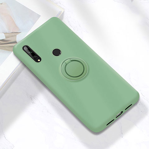 Funda Silicona Carcasa Ultrafina Goma con Magnetico Anillo de dedo Soporte A02 para Huawei Enjoy 10 Plus Cian