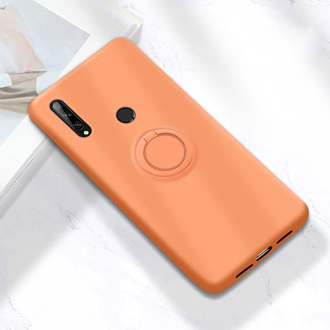 Funda Silicona Carcasa Ultrafina Goma con Magnetico Anillo de dedo Soporte A02 para Huawei Enjoy 10 Plus Naranja