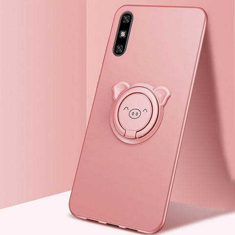 Funda Silicona Carcasa Ultrafina Goma con Magnetico Anillo de dedo Soporte A02 para Huawei Enjoy 10e Oro Rosa