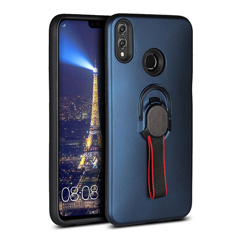 Funda Silicona Carcasa Ultrafina Goma con Magnetico Anillo de dedo Soporte A02 para Huawei Honor 8X Azul