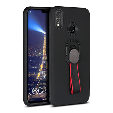 Funda Silicona Carcasa Ultrafina Goma con Magnetico Anillo de dedo Soporte A02 para Huawei Honor 8X Negro