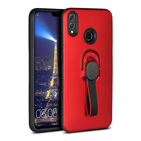 Funda Silicona Carcasa Ultrafina Goma con Magnetico Anillo de dedo Soporte A02 para Huawei Honor 8X Rojo