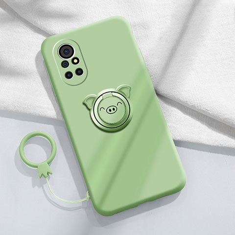 Funda Silicona Carcasa Ultrafina Goma con Magnetico Anillo de dedo Soporte A02 para Huawei Nova 8 5G Menta Verde