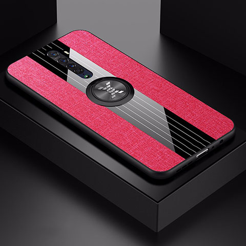Funda Silicona Carcasa Ultrafina Goma con Magnetico Anillo de dedo Soporte A02 para Oppo Reno2 Rosa Roja