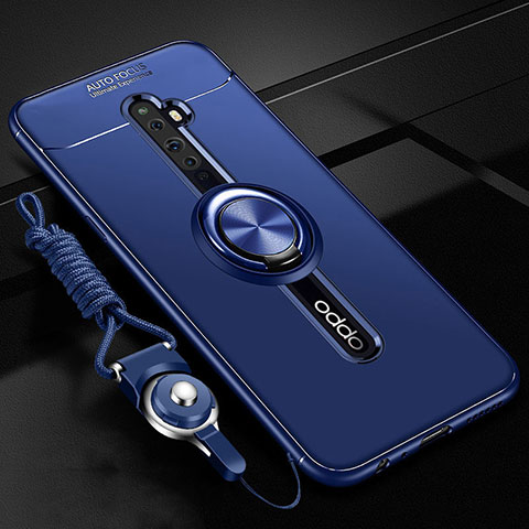 Funda Silicona Carcasa Ultrafina Goma con Magnetico Anillo de dedo Soporte A02 para Oppo Reno2 Z Azul