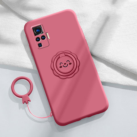 Funda Silicona Carcasa Ultrafina Goma con Magnetico Anillo de dedo Soporte A02 para Vivo X50 Pro 5G Rojo Rosa