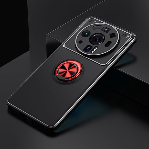 Funda Silicona Carcasa Ultrafina Goma con Magnetico Anillo de dedo Soporte A02 para Xiaomi Mi 12 Ultra 5G Rojo y Negro