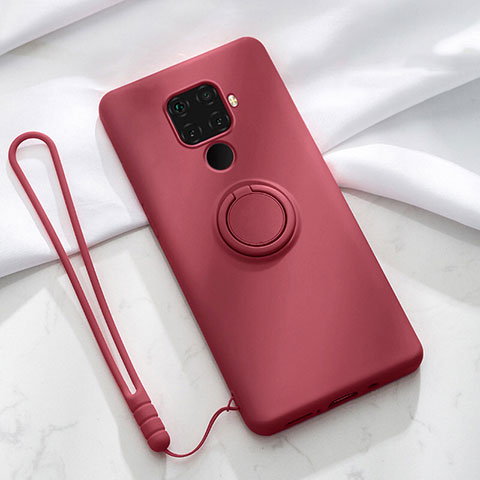 Funda Silicona Carcasa Ultrafina Goma con Magnetico Anillo de dedo Soporte A03 para Huawei Mate 30 Lite Rojo Rosa