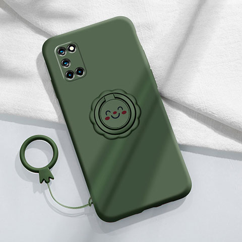 Funda Silicona Carcasa Ultrafina Goma con Magnetico Anillo de dedo Soporte A03 para Oppo A92 Verde