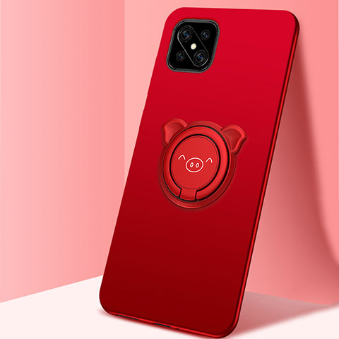 Funda Silicona Carcasa Ultrafina Goma con Magnetico Anillo de dedo Soporte A03 para Oppo Reno4 Z 5G Rojo