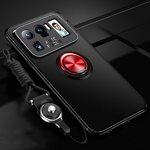 Funda Silicona Carcasa Ultrafina Goma con Magnetico Anillo de dedo Soporte A03 para Xiaomi Mi 11 Ultra 5G Rojo y Negro