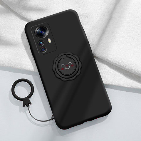Funda Silicona Carcasa Ultrafina Goma con Magnetico Anillo de dedo Soporte A03 para Xiaomi Mi 12S Pro 5G Negro