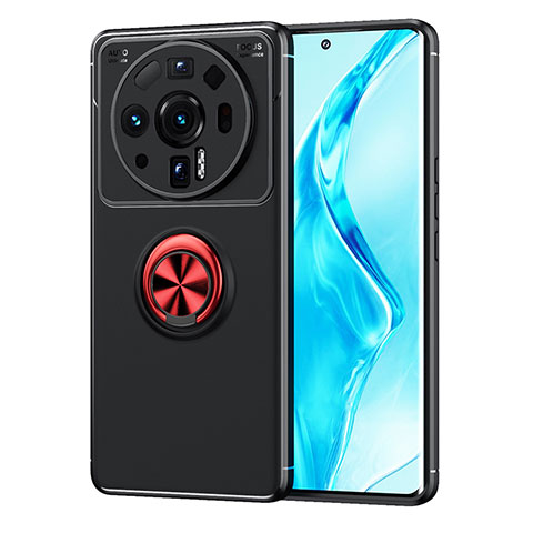 Funda Silicona Carcasa Ultrafina Goma con Magnetico Anillo de dedo Soporte A03 para Xiaomi Mi 12S Ultra 5G Rojo y Negro