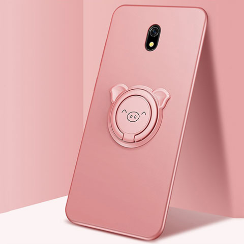 Funda Silicona Carcasa Ultrafina Goma con Magnetico Anillo de dedo Soporte A03 para Xiaomi Redmi 8A Oro Rosa