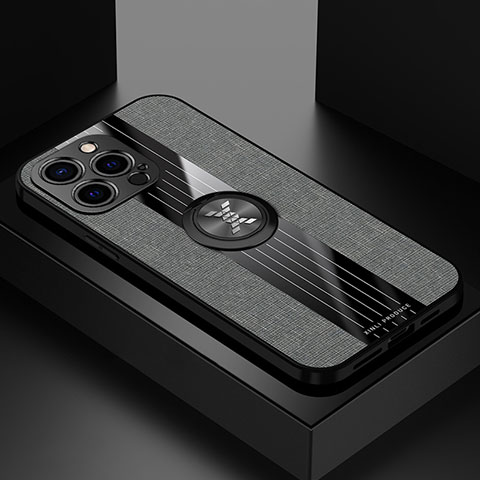 Funda Silicona Carcasa Ultrafina Goma con Magnetico Anillo de dedo Soporte A04 para Apple iPhone 13 Pro Gris