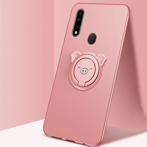 Funda Silicona Carcasa Ultrafina Goma con Magnetico Anillo de dedo Soporte A04 para Oppo A8 Oro Rosa