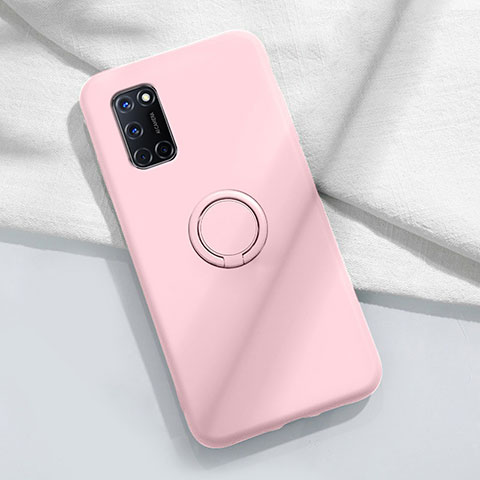 Funda Silicona Carcasa Ultrafina Goma con Magnetico Anillo de dedo Soporte A04 para Oppo A92 Rosa