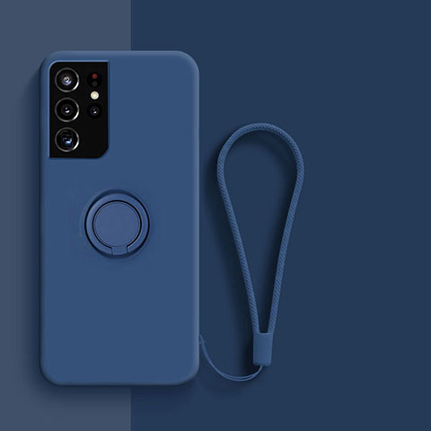 Funda Silicona Carcasa Ultrafina Goma con Magnetico Anillo de dedo Soporte A04 para Samsung Galaxy S22 Ultra 5G Azul