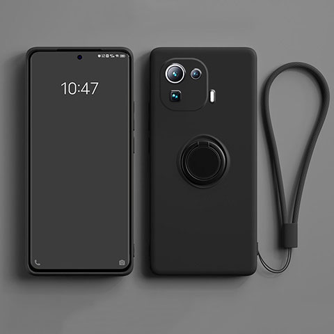 Funda Silicona Carcasa Ultrafina Goma con Magnetico Anillo de dedo Soporte A04 para Xiaomi Mi 11 Pro 5G Negro