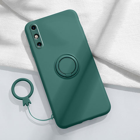 Funda Silicona Carcasa Ultrafina Goma con Magnetico Anillo de dedo Soporte A05 para Huawei Enjoy 10e Verde