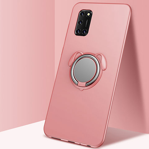 Funda Silicona Carcasa Ultrafina Goma con Magnetico Anillo de dedo Soporte A05 para Oppo A92 Oro Rosa