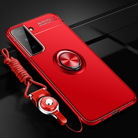 Funda Silicona Carcasa Ultrafina Goma con Magnetico Anillo de dedo Soporte A05 para Samsung Galaxy S21 FE 5G Rojo