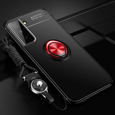 Funda Silicona Carcasa Ultrafina Goma con Magnetico Anillo de dedo Soporte A05 para Samsung Galaxy S21 Plus 5G Rojo y Negro