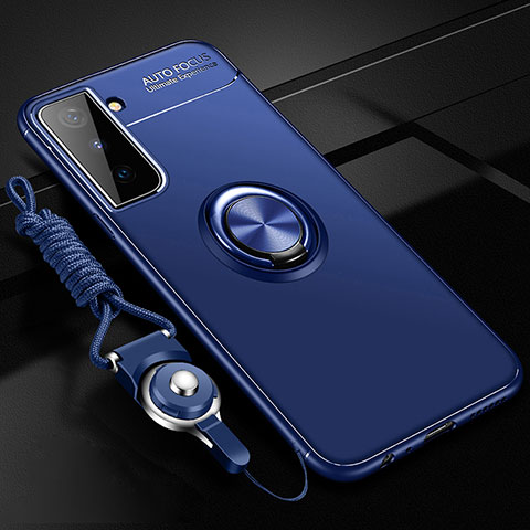 Funda Silicona Carcasa Ultrafina Goma con Magnetico Anillo de dedo Soporte A05 para Samsung Galaxy S22 5G Azul
