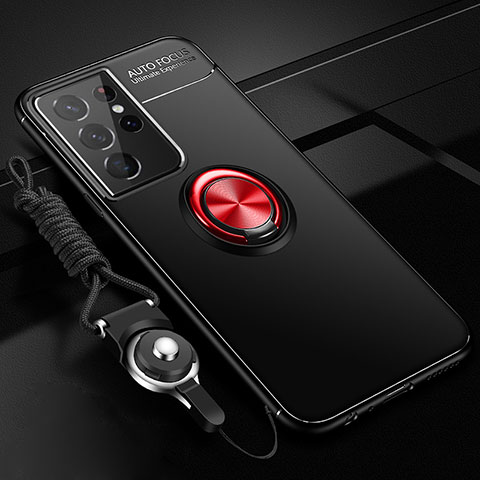 Funda Silicona Carcasa Ultrafina Goma con Magnetico Anillo de dedo Soporte A05 para Samsung Galaxy S24 Ultra 5G Rojo y Negro