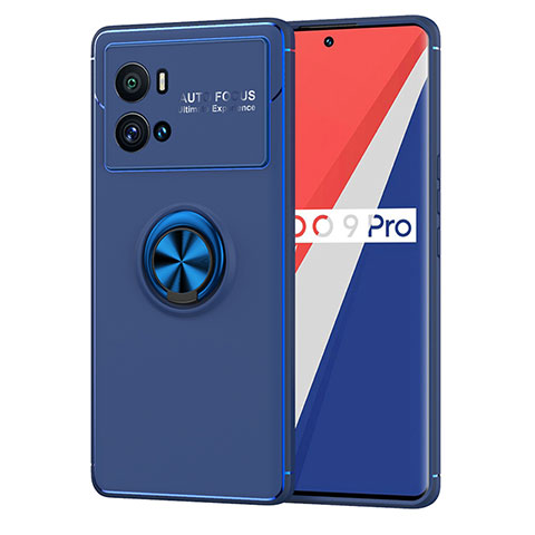 Funda Silicona Carcasa Ultrafina Goma con Magnetico Anillo de dedo Soporte A05 para Vivo iQOO 9 Pro 5G Azul