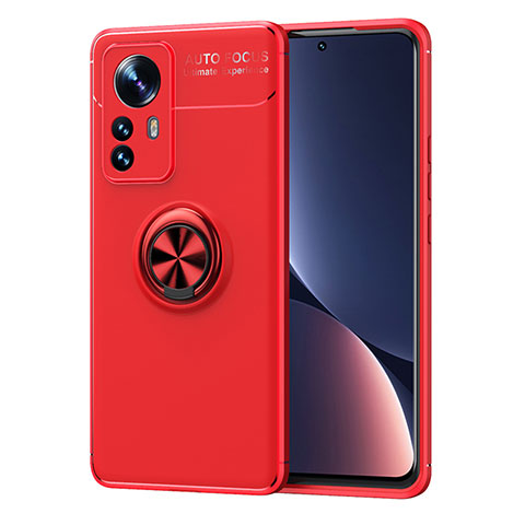 Funda Silicona Carcasa Ultrafina Goma con Magnetico Anillo de dedo Soporte A05 para Xiaomi Mi 12 5G Rojo