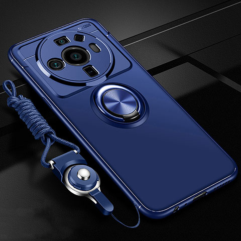 Funda Silicona Carcasa Ultrafina Goma con Magnetico Anillo de dedo Soporte A05 para Xiaomi Mi 12 Ultra 5G Azul