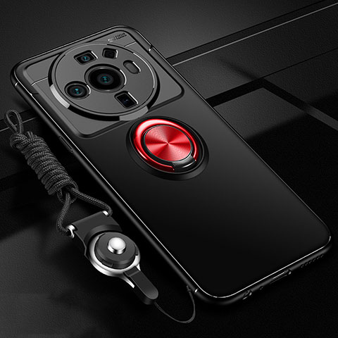 Funda Silicona Carcasa Ultrafina Goma con Magnetico Anillo de dedo Soporte A05 para Xiaomi Mi 12 Ultra 5G Rojo y Negro