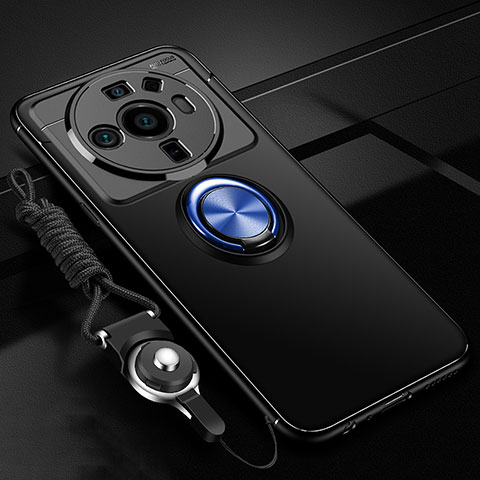 Funda Silicona Carcasa Ultrafina Goma con Magnetico Anillo de dedo Soporte A05 para Xiaomi Mi 12S Ultra 5G Azul y Negro