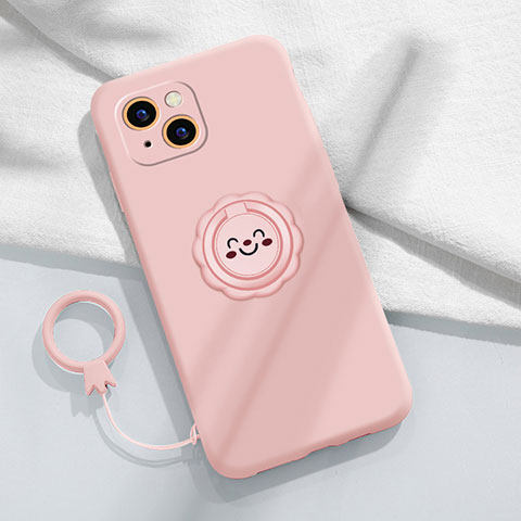 Funda Silicona Carcasa Ultrafina Goma con Magnetico Anillo de dedo Soporte A06 para Apple iPhone 13 Mini Rosa