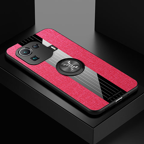 Funda Silicona Carcasa Ultrafina Goma con Magnetico Anillo de dedo Soporte A06 para Xiaomi Mi 11 Pro 5G Rojo