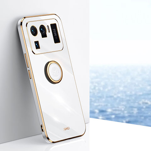 Funda Silicona Carcasa Ultrafina Goma con Magnetico Anillo de dedo Soporte A06 para Xiaomi Mi 11 Ultra 5G Blanco