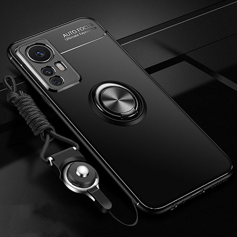 Funda Silicona Carcasa Ultrafina Goma con Magnetico Anillo de dedo Soporte A06 para Xiaomi Mi 12 5G Negro