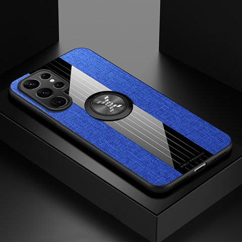Funda Silicona Carcasa Ultrafina Goma con Magnetico Anillo de dedo Soporte A07 para Samsung Galaxy S21 Ultra 5G Azul